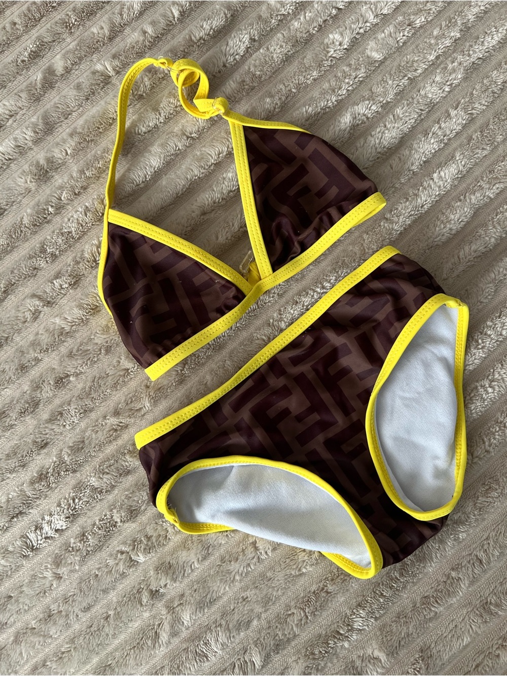 Brown Fendi Kids Bikini with Yellow Trim